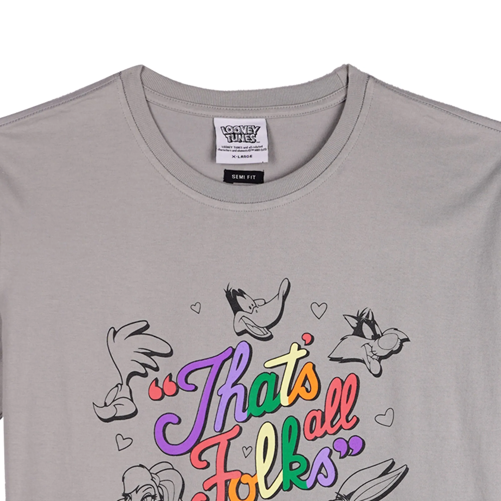 RRJ x Looney Tunes That's All Folks Men's Basic Tees Semibody Fitting CVC Jersey Fabric 150865-U (Light Gray)
