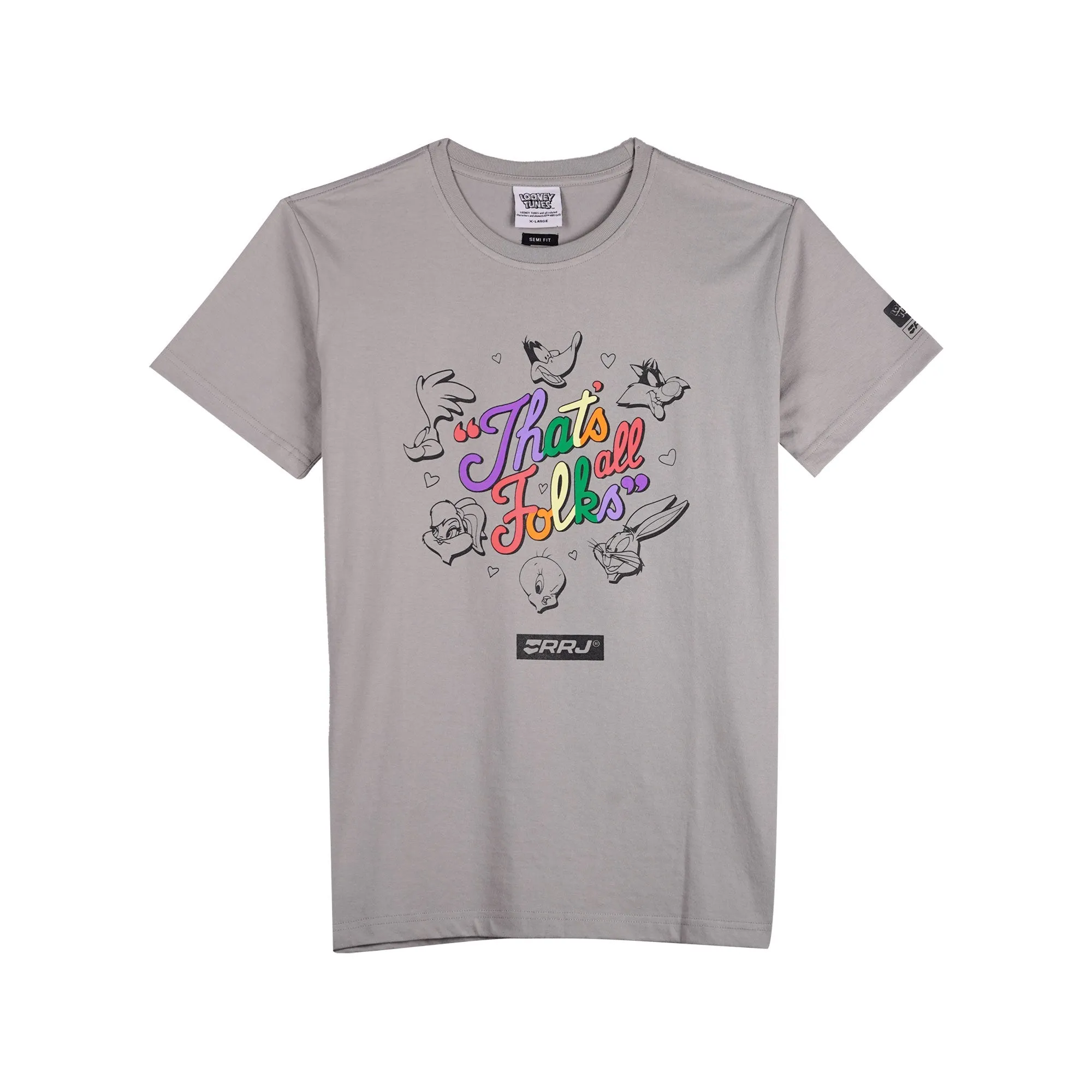 RRJ x Looney Tunes That's All Folks Men's Basic Tees Semibody Fitting CVC Jersey Fabric 150865-U (Light Gray)
