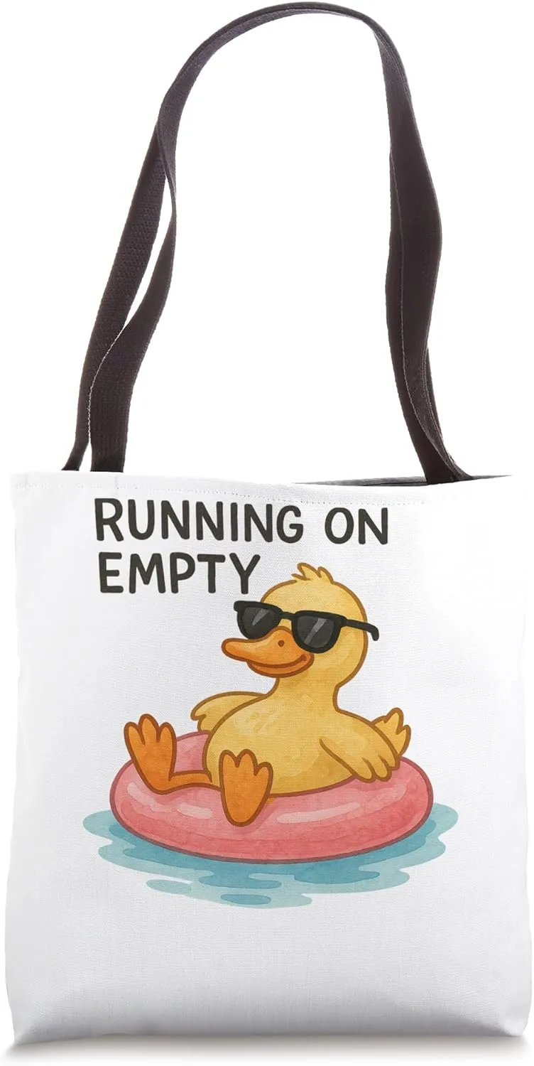 Running on Empty Funny Lazy Summer Vibes Cartoon Pool Float Tote Bag