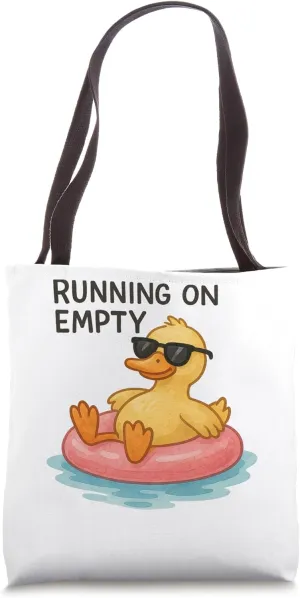 Running on Empty Funny Lazy Summer Vibes Cartoon Pool Float Tote Bag