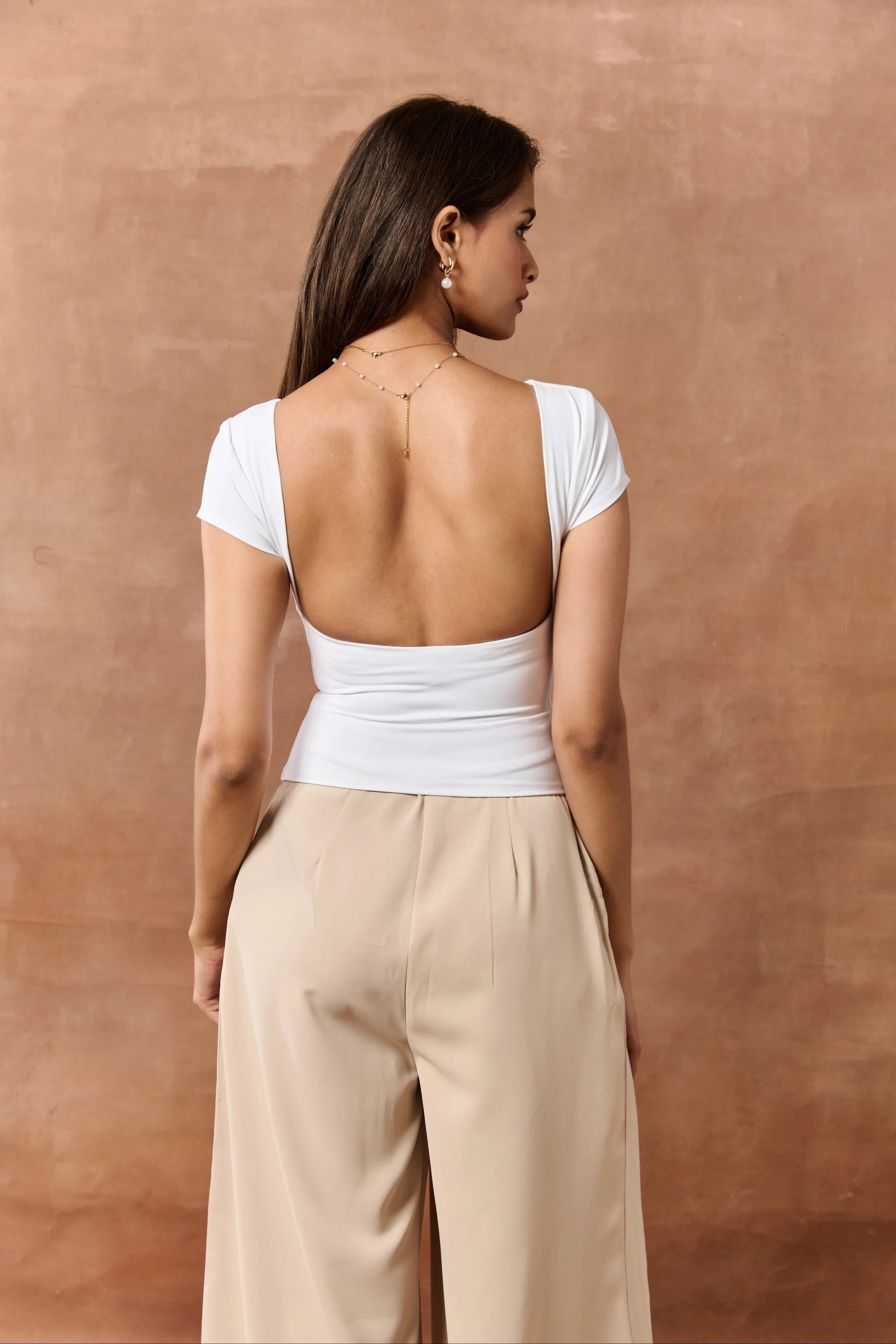 Scottie White Backless Seamless Top
