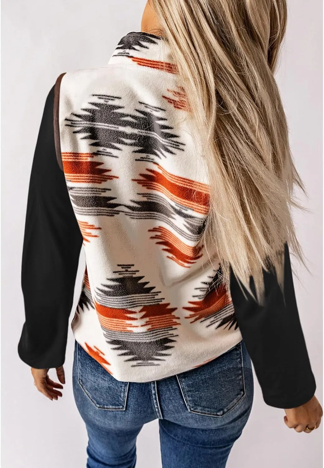 SELINK Womens Fleece Jacket Western Aztec Print Long Sleeve Snap Button Down Shacket Jackets with Pockets