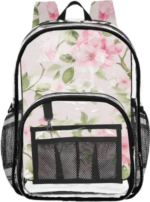 senya Transparent School Bag Elegant Fresh Flowers Travel Backpack With Water-Resistant PVC Plastic Clear Bagpack