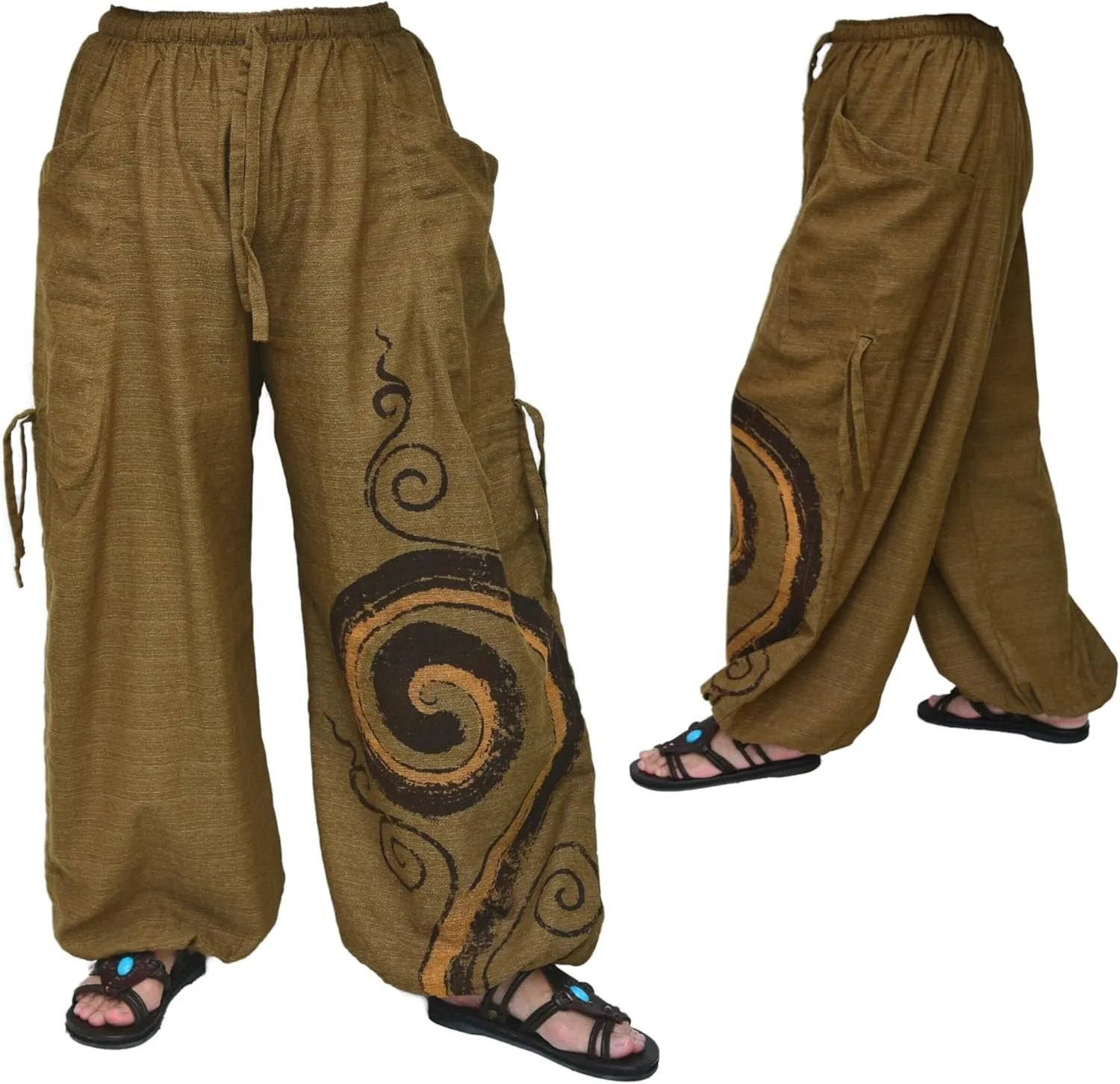 Siamrose Baggy Harem Pants Men Women, Wide Leg Yoga Lounge Trousers, Adjustable Length, 2 Pockets, One Size