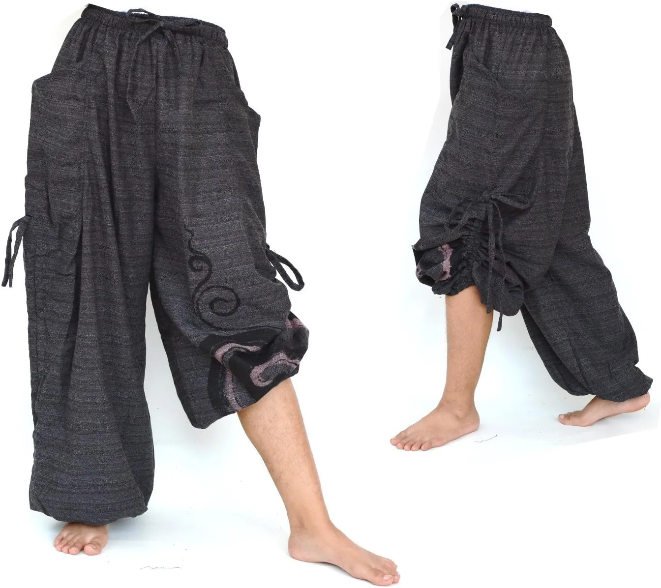 Siamrose Baggy Harem Pants Men Women, Wide Leg Yoga Lounge Trousers, Adjustable Length, 2 Pockets, One Size