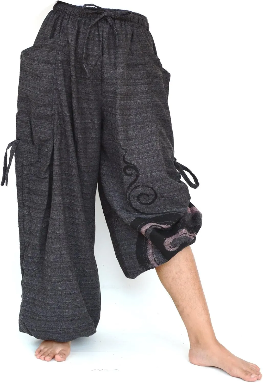 Siamrose Baggy Harem Pants Men Women, Wide Leg Yoga Lounge Trousers, Adjustable Length, 2 Pockets, One Size