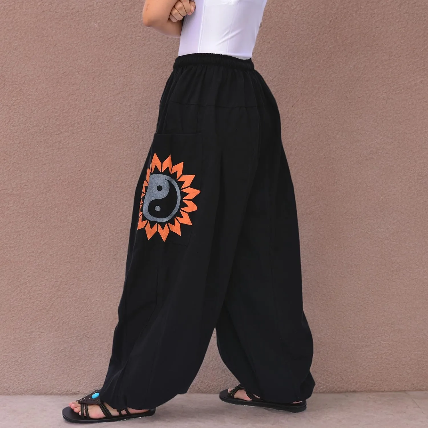 Siamrose Baggy Yoga Harem Pants Men Women Casual Lounge Trousers 2 Big Pockets, One Size, Elastic Waist