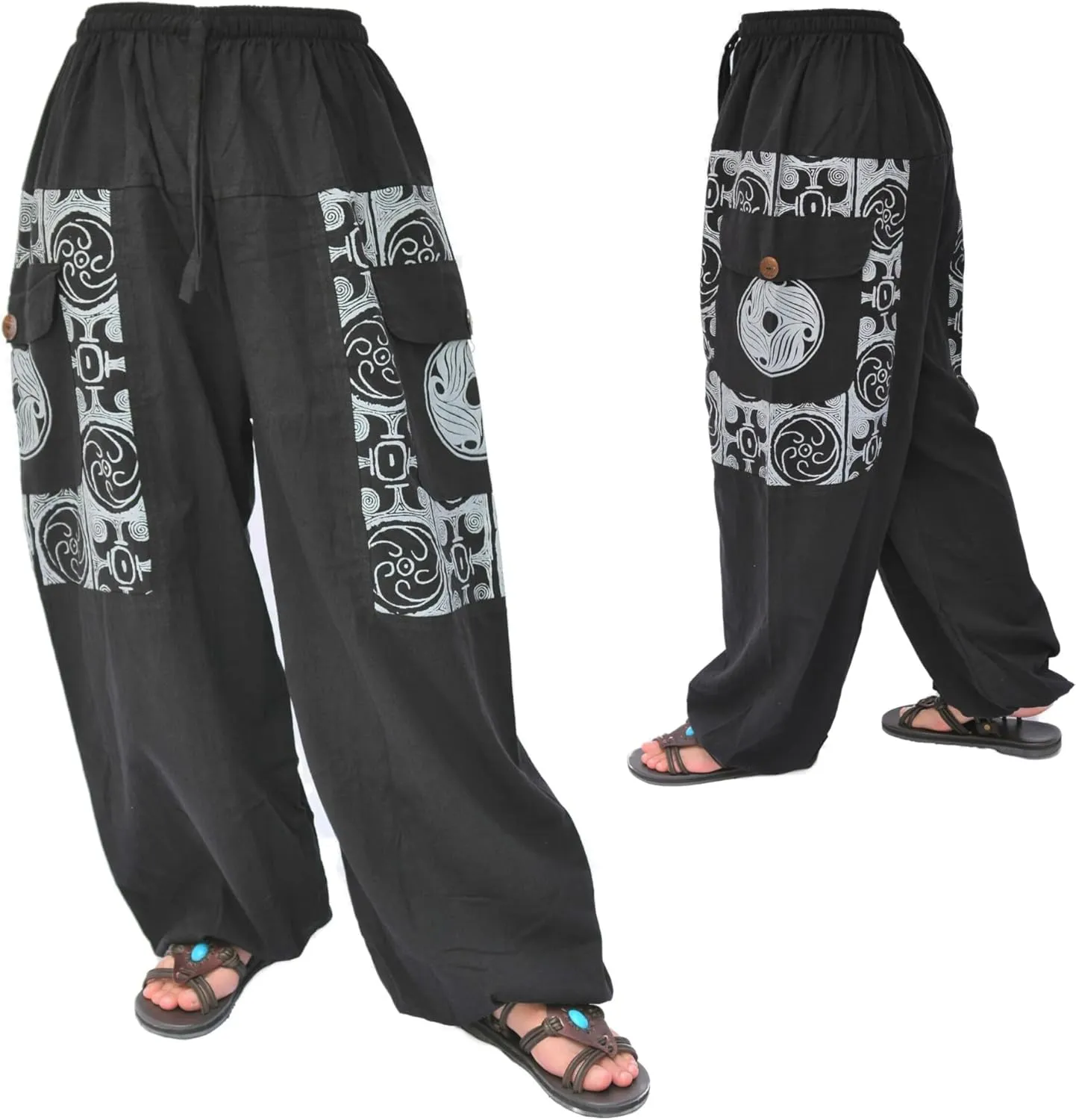 Siamrose Baggy Yoga Harem Pants Men Women Casual Lounge Trousers, 2 Big Pockets, One Size. Elastic Waist