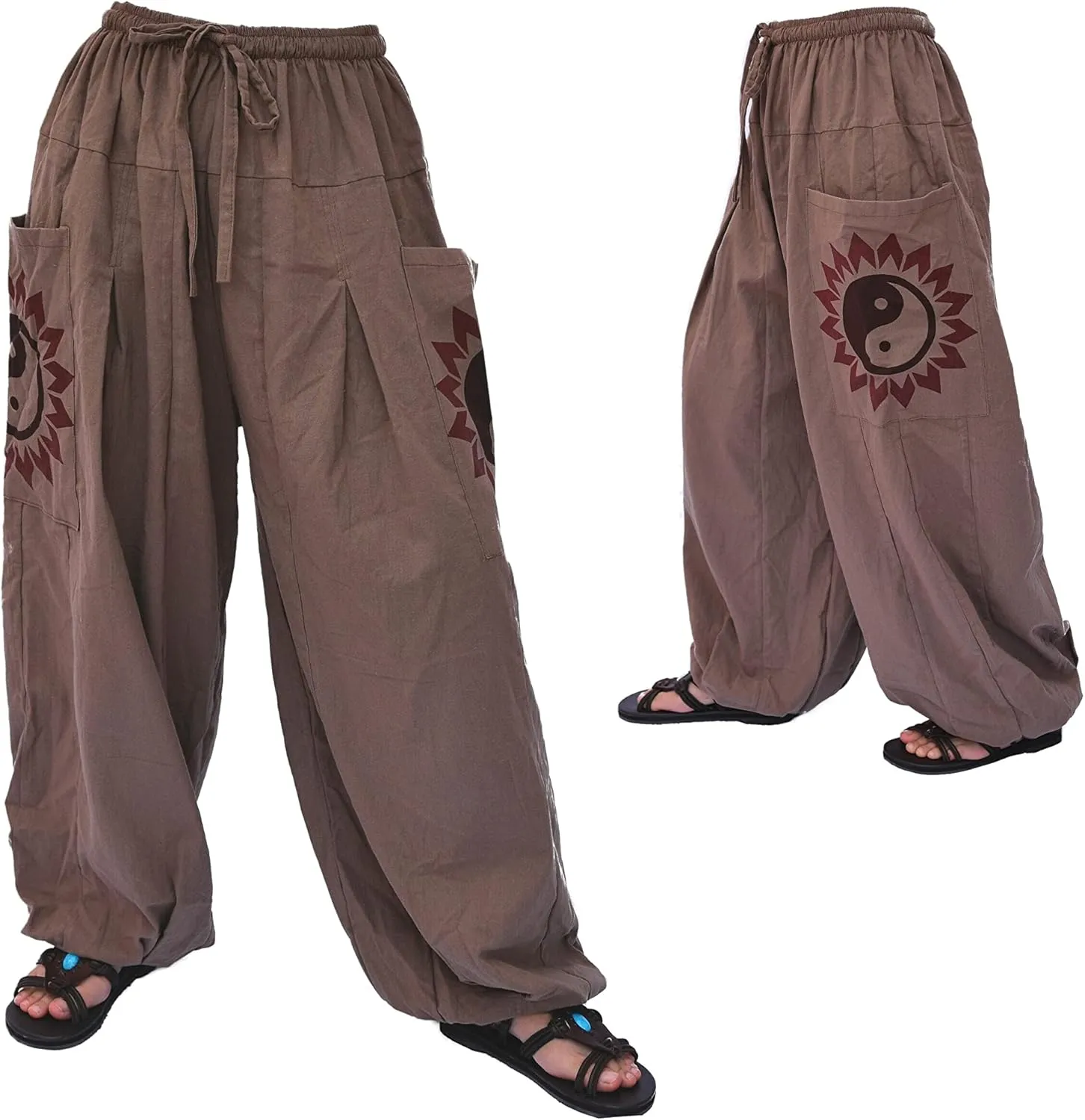 Siamrose Baggy Yoga Harem Pants Men Women Casual Lounge Trousers 2 Big Pockets, One Size, Elastic Waist