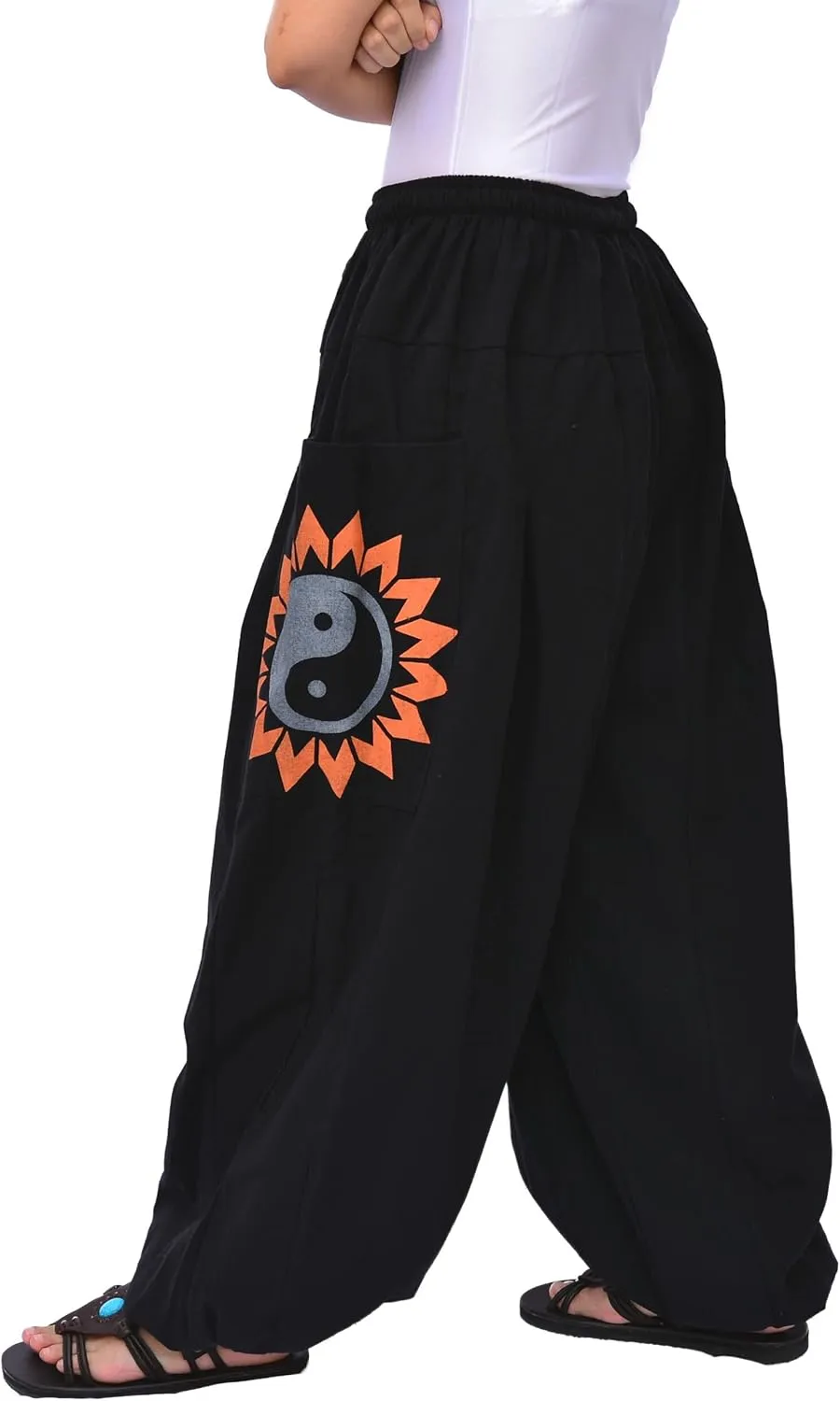 Siamrose Baggy Yoga Harem Pants Men Women Casual Lounge Trousers 2 Big Pockets, One Size, Elastic Waist