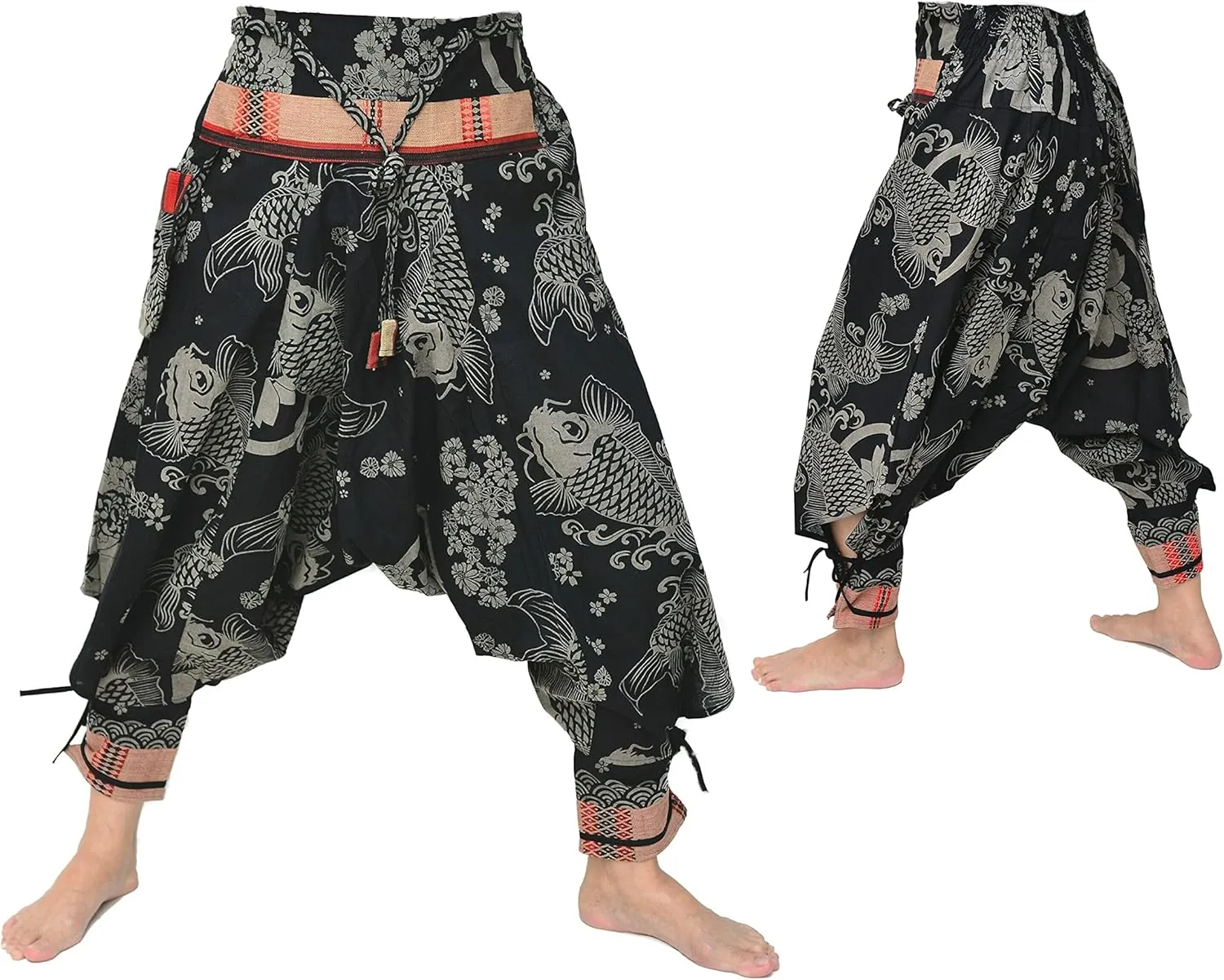 Siamrose Japanese Style Samurai Yoga Ninja Harem Pants Men Women Lounge Trousers, One Size, Elastic Waist