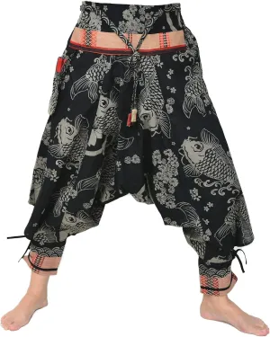Siamrose Japanese Style Samurai Yoga Ninja Harem Pants Men Women Lounge Trousers, One Size, Elastic Waist