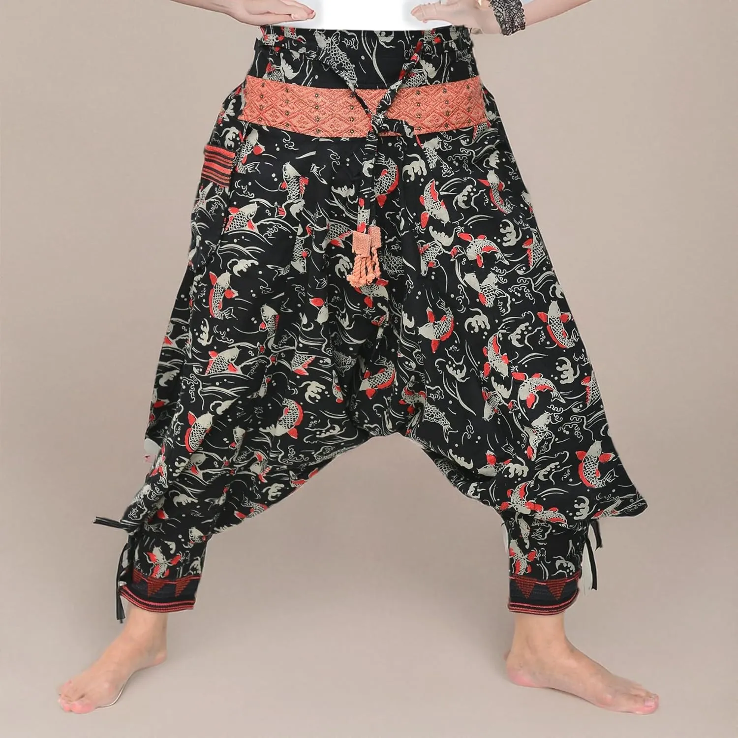 Siamrose Japanese Style Samurai Yoga Ninja Harem Pants Men Women Lounge Trousers, One Size, Elastic Waist
