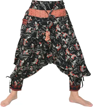 Siamrose Japanese Style Samurai Yoga Ninja Harem Pants Men Women Lounge Trousers, One Size, Elastic Waist