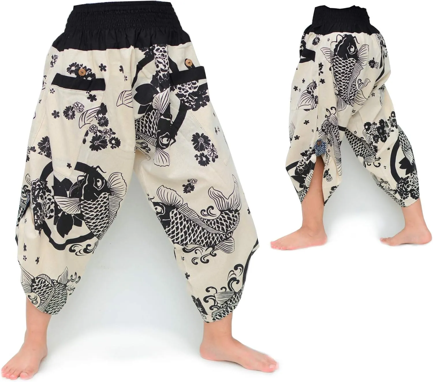 Siamrose Samurai Yoga Harem Pants Men Women Lounge Trousers, One Size, Elastic Waist