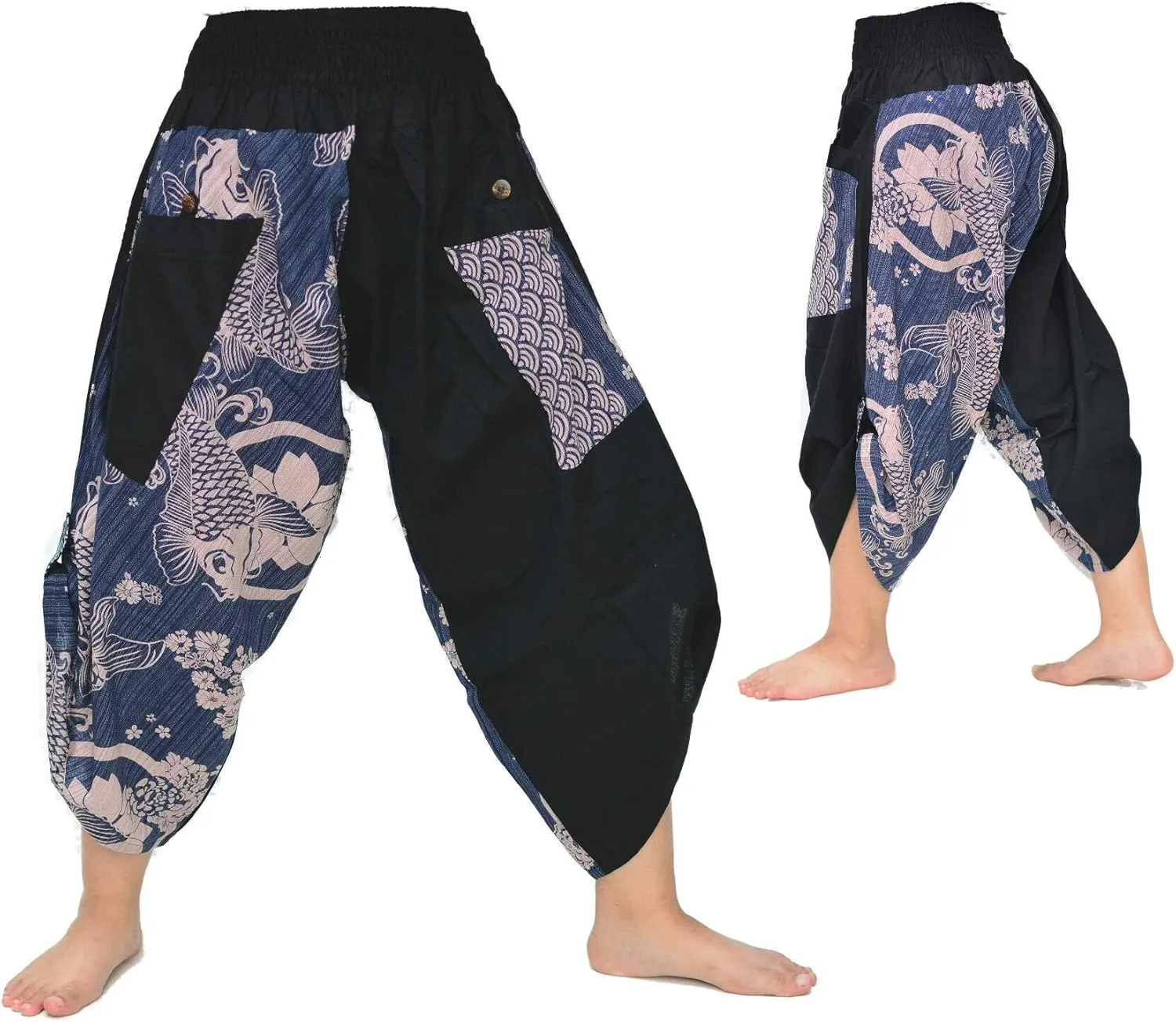 Siamrose Samurai Yoga Harem Pants Men Women Lounge Trousers, One Size, Elastic Waist