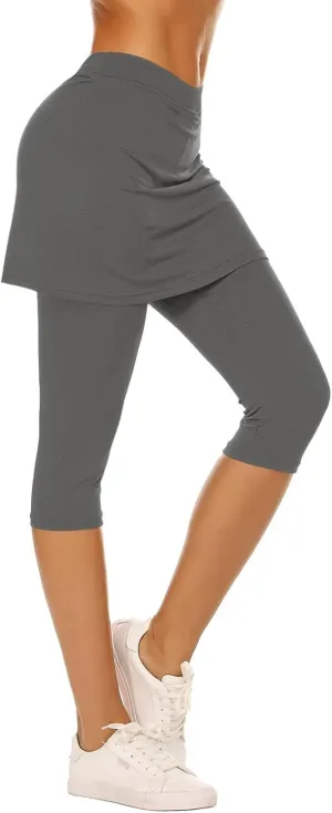 Skirted Leggings for Women Tennis Golf Skorts Capris Pickleball Clothing Outfits Gym Yoga Legging with Skirts