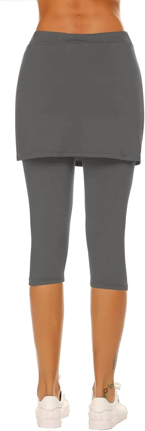 Skirted Leggings for Women Tennis Golf Skorts Capris Pickleball Clothing Outfits Gym Yoga Legging with Skirts