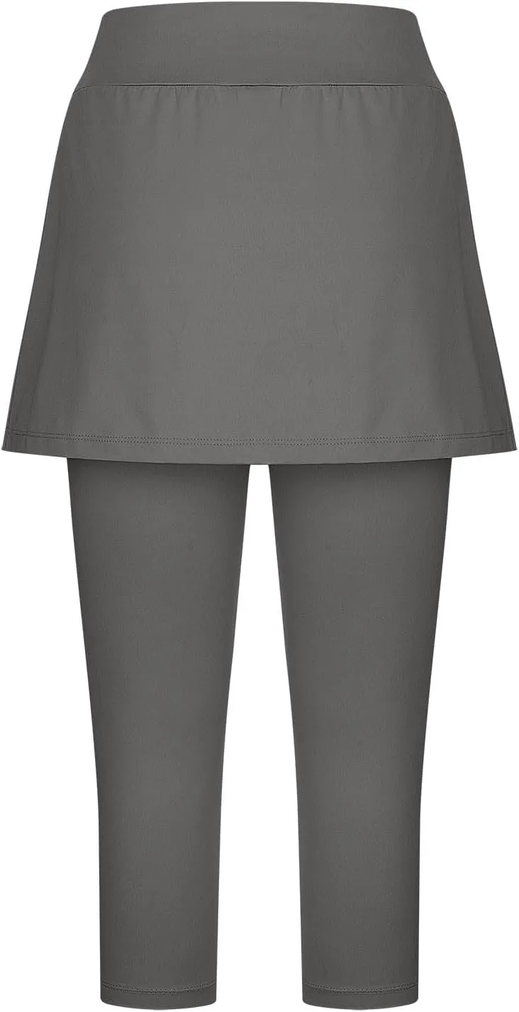 Skirted Leggings for Women Tennis Golf Skorts Capris Pickleball Clothing Outfits Gym Yoga Legging with Skirts