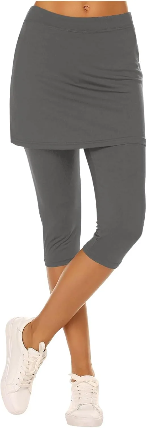 Skirted Leggings for Women Tennis Golf Skorts Capris Pickleball Clothing Outfits Gym Yoga Legging with Skirts