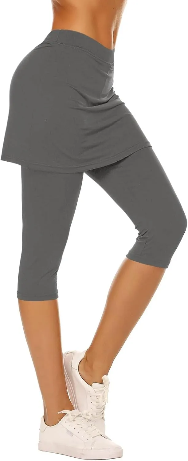Skirted Leggings for Women Tennis Golf Skorts Capris Pickleball Clothing Outfits Gym Yoga Legging with Skirts