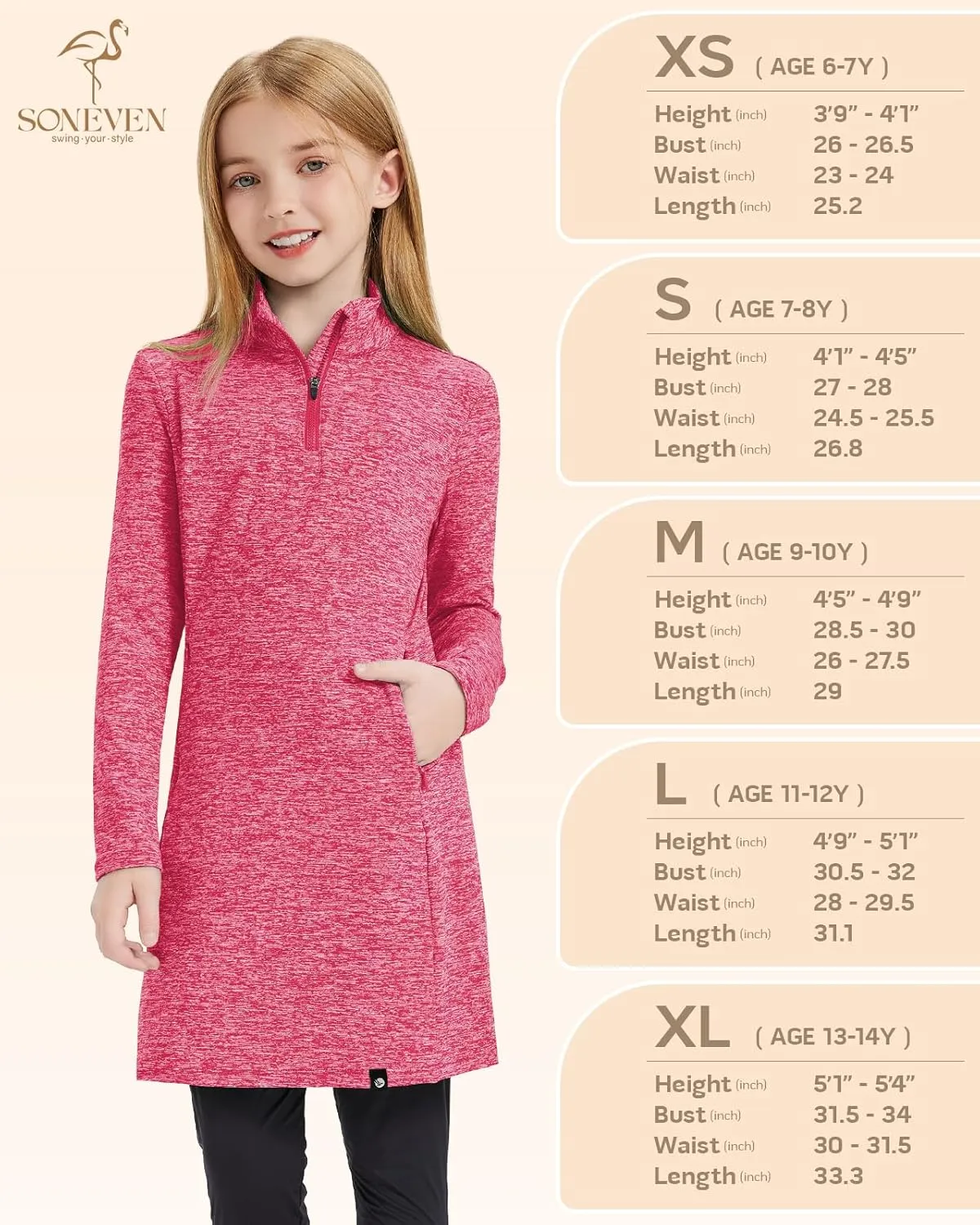 Soneven Girls' Winter Fleece Dress 1/4 Zip Thermal Tunic Sweatshirt Dress Outfits Pocket