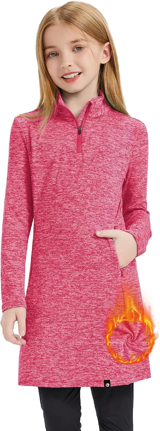 Soneven Girls' Winter Fleece Dress 1/4 Zip Thermal Tunic Sweatshirt Dress Outfits Pocket