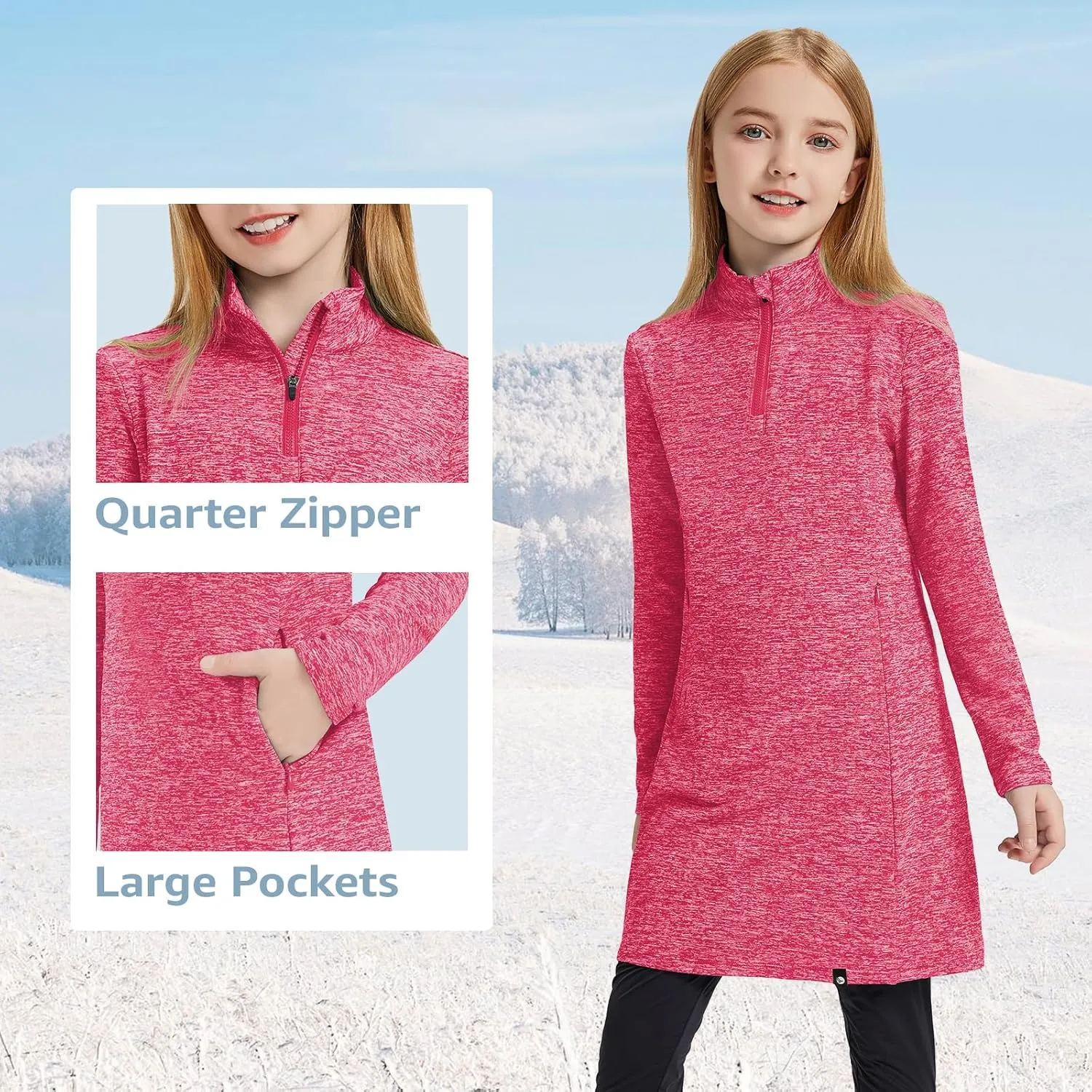 Soneven Girls' Winter Fleece Dress 1/4 Zip Thermal Tunic Sweatshirt Dress Outfits Pocket
