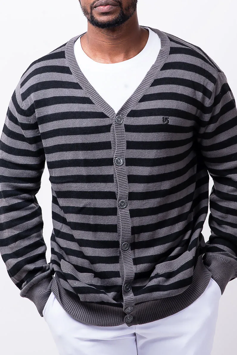 striped cardigan in grey & black