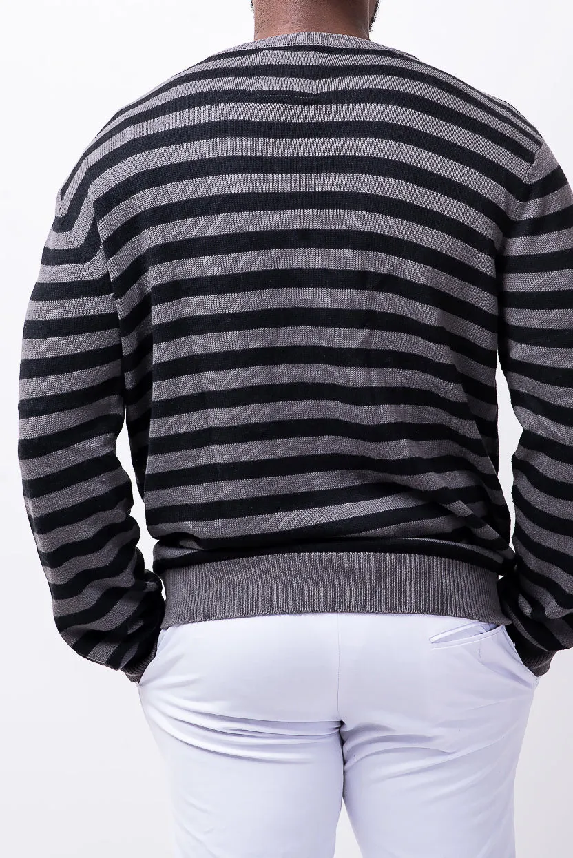 striped cardigan in grey & black