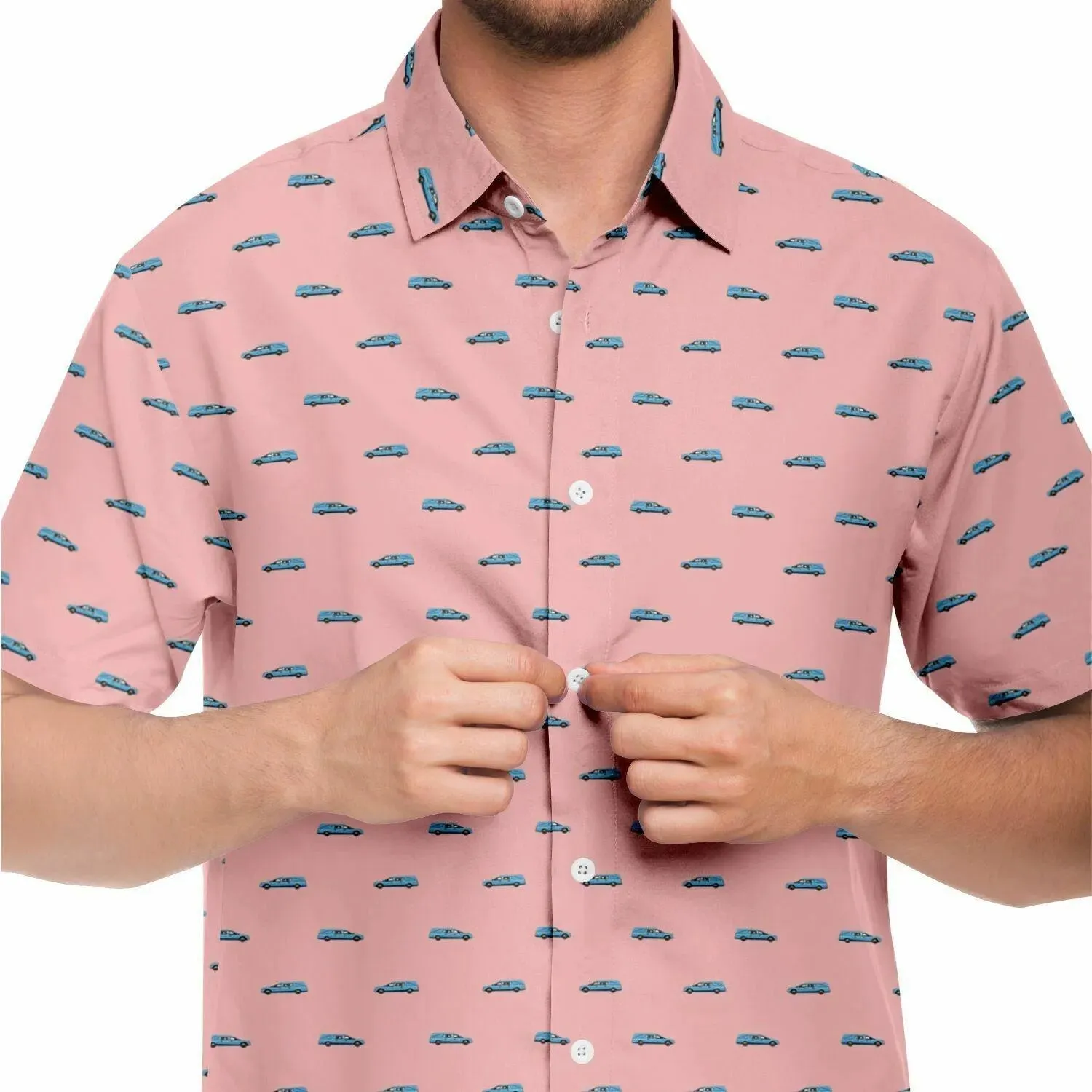 Subtle-Tee Light Blue Hearse on Pink