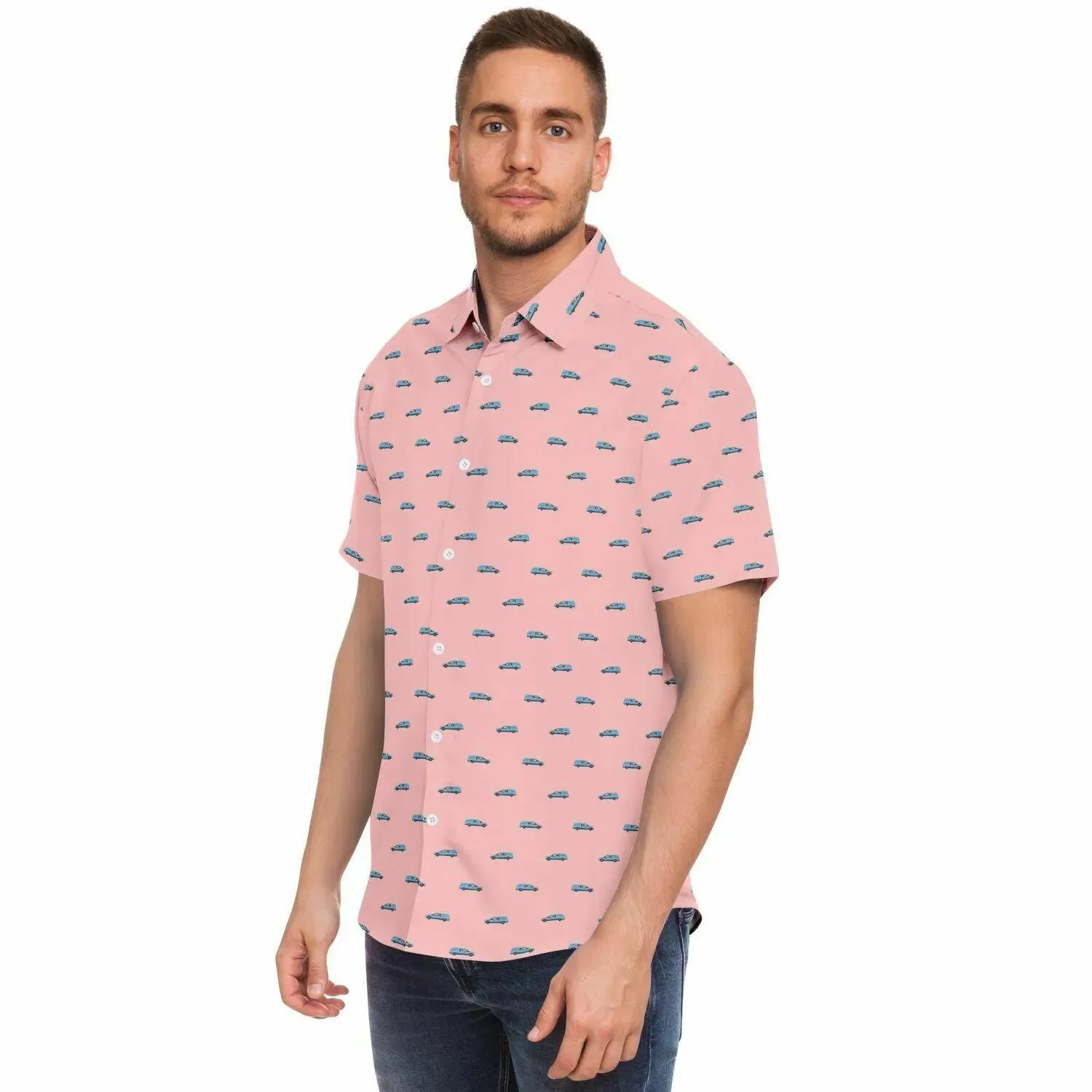 Subtle-Tee Light Blue Hearse on Pink