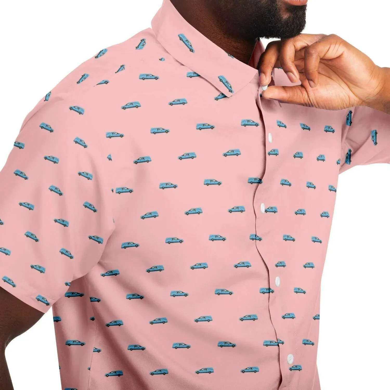 Subtle-Tee Light Blue Hearse on Pink