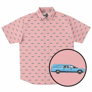 Subtle-Tee Light Blue Hearse on Pink