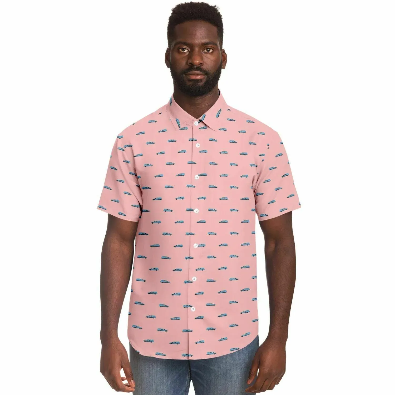 Subtle-Tee Light Blue Hearse on Pink