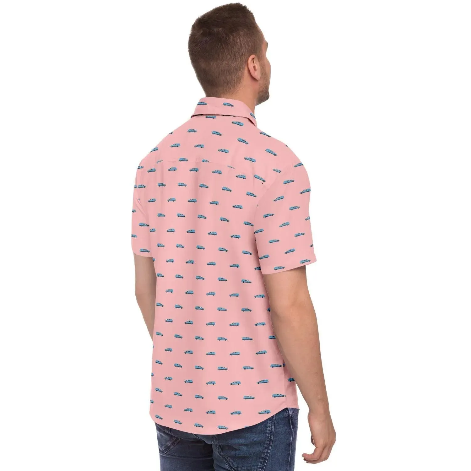Subtle-Tee Light Blue Hearse on Pink
