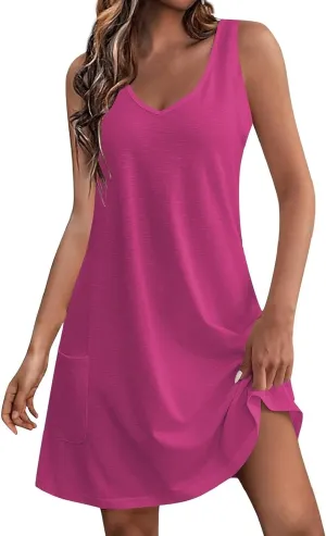 Summer Dresses for Women 2024 Casual Sleeveless Sundresses Fashion Floral Boho Dress Beach Cover Ups with Pockets