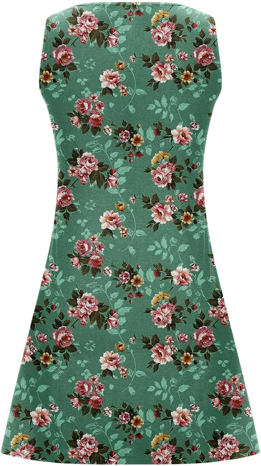 Summer Dresses for Women 2025 Beach Vacation Midi Dress Sleeveless V Neck Floral Sundress Boho Resort Wear