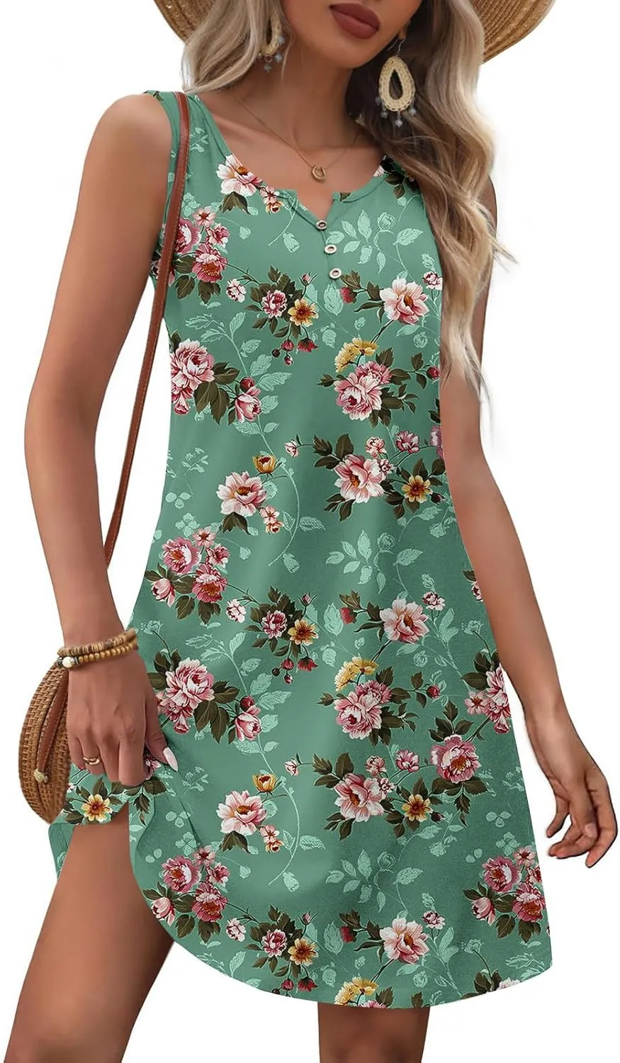 Summer Dresses for Women 2025 Beach Vacation Midi Dress Sleeveless V Neck Floral Sundress Boho Resort Wear