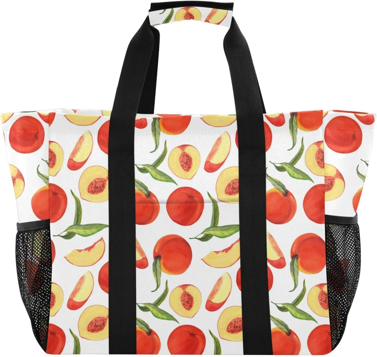 susiyo Fresh Bright Peaches Reusable Grocery Tote Bag Collapsible Canvas Beach Bag Large Travel Bags for Hiking Trip Pool