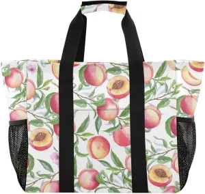 susiyo Fresh Peaches Fruits on Branch Reusable Grocery Tote Bag Collapsible Canvas Beach Bag Large Travel Bags for Hiking Trip Pool