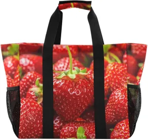 susiyo Fresh Strawberry Fruits Reusable Grocery Tote Bag Collapsible Canvas Beach Bag Large Travel Bags for Hiking Trip Pool