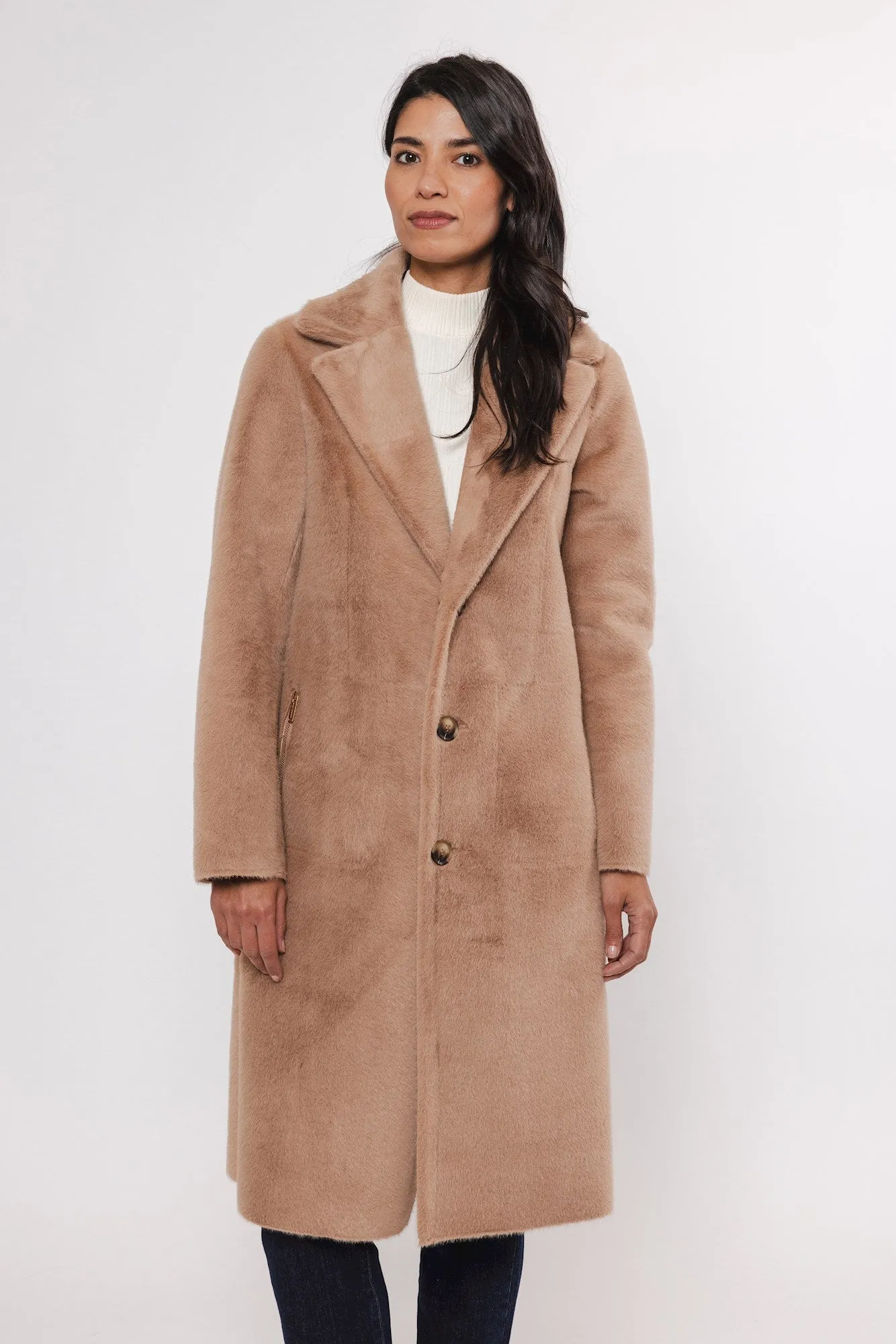 Tan Reversible Double Breasted Long Coat