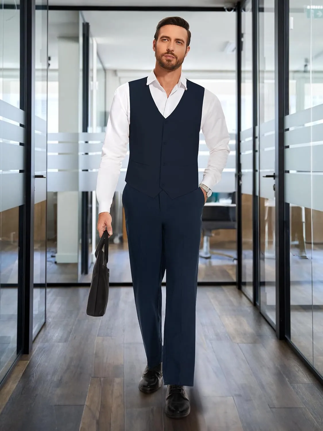 Tapata Men's Linen Casual Dress Pants Lightweight Elastic Waist Slacks Straight Leg Regular Fit Trousers for Work Business