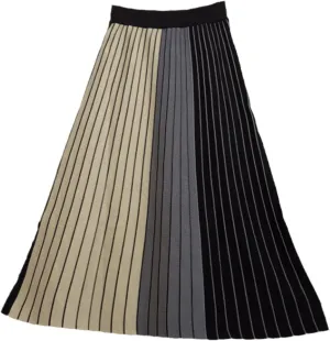 Thick Warm Women Pleated Skirts Elastic High Waist Knitted Sweater Skirts Autumn Winter Midi Stripe Skirt