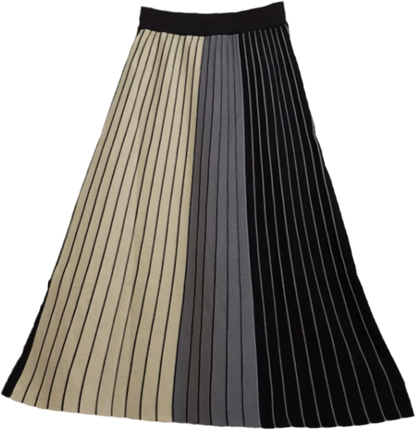 Thick Warm Women Pleated Skirts Elastic High Waist Knitted Sweater Skirts Autumn Winter Midi Stripe Skirt