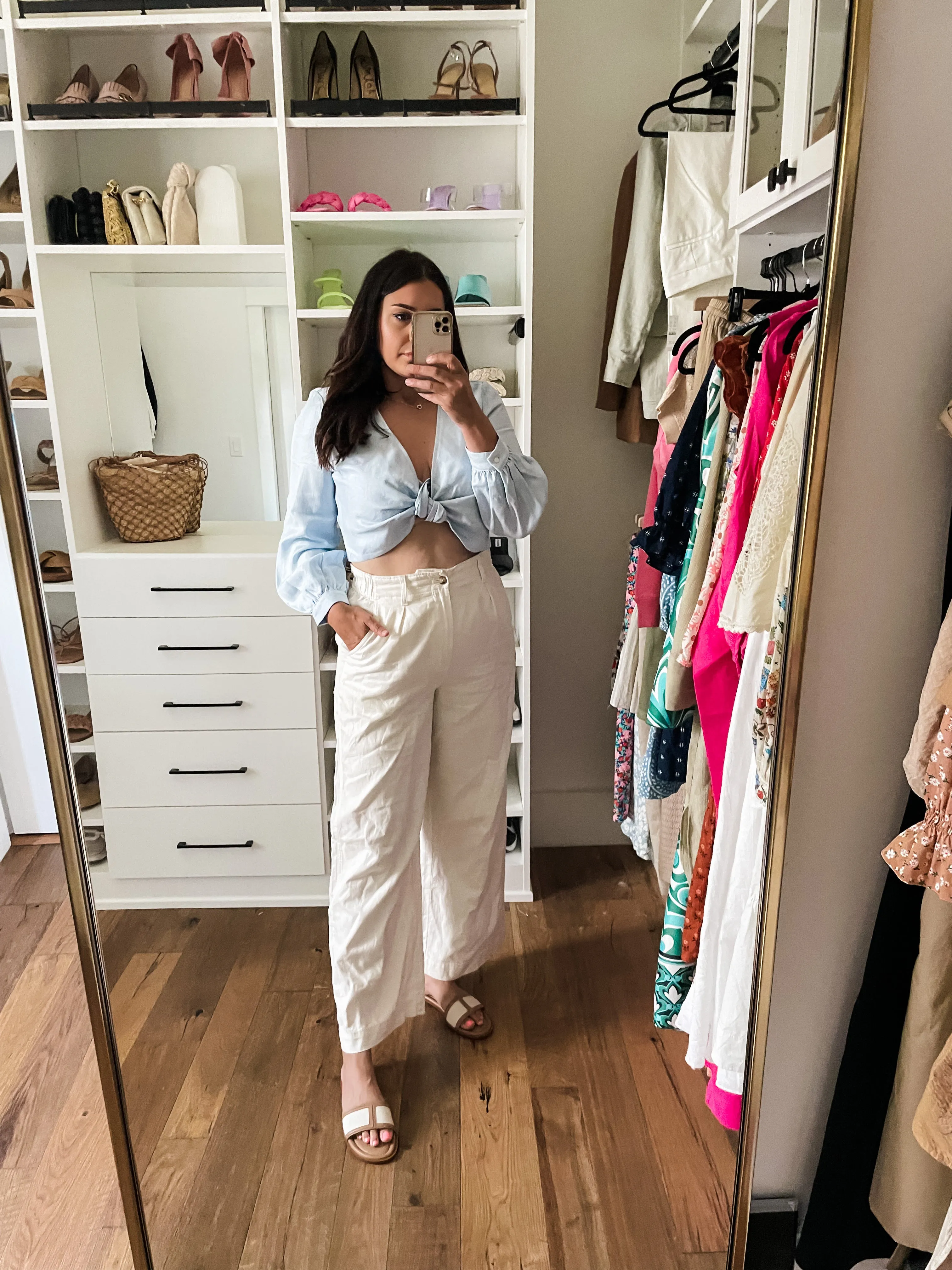 Tie-front linen-blend Cropped Top