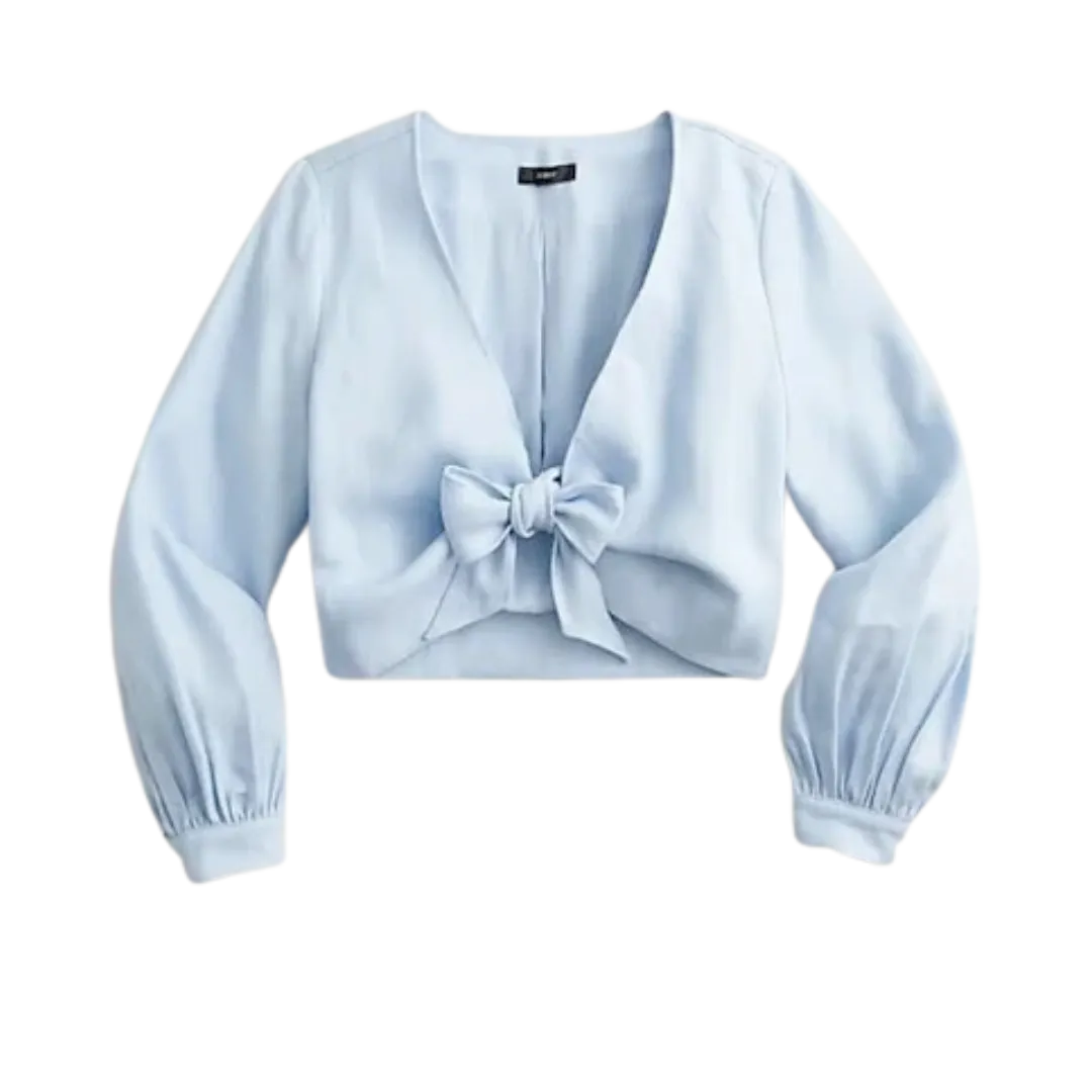 Tie-front linen-blend Cropped Top