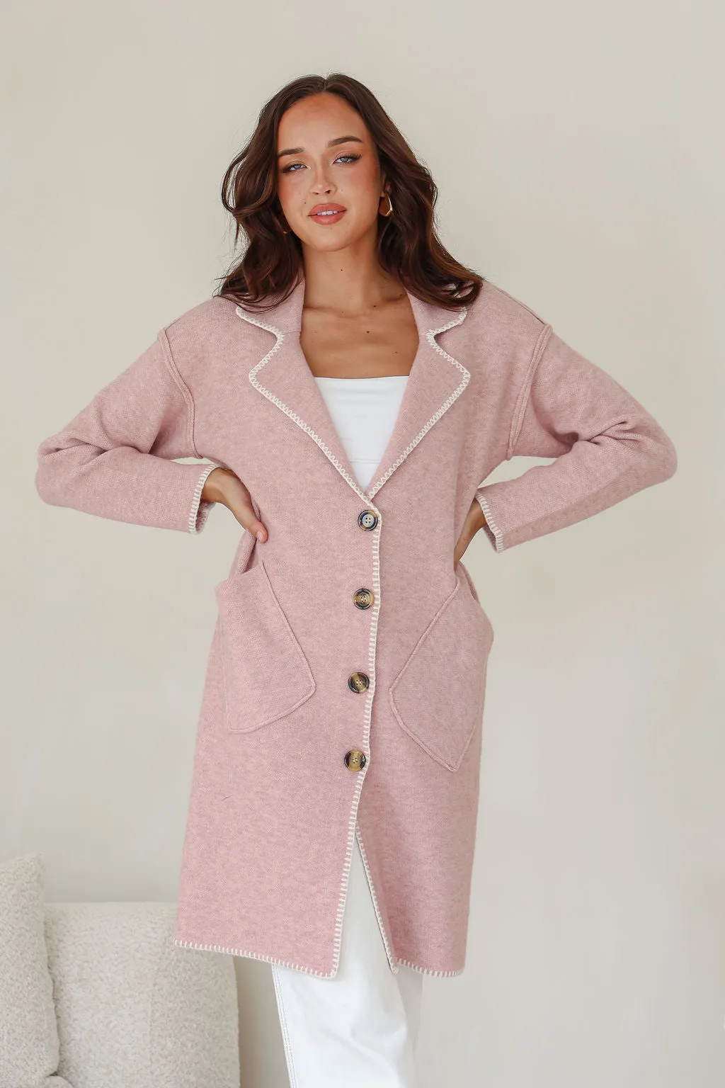 Tribecca 4 Button Coatigan - Blush
