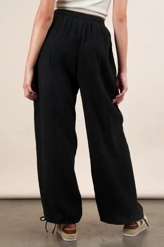 VERY J Wide Leg Gauze Solid Pants In Black